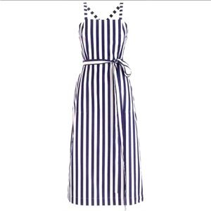 RARE J. Crew Thomas Mason® apron style layering dress in navy blue stripe sz 6